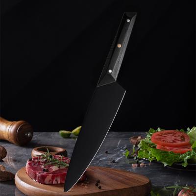 China Sustainable Food Grade G10 Handle 7cr17MOV Stainless Steel Non Stick Black Coating Blade Kitchen Chef Knife for sale