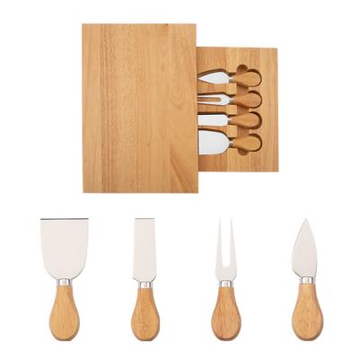 China Best Selling Durable Perfect Mini Cheese Board Durable Wooden Handle Kitchen 4PC Handle Cheese Knife Set Cheese Board Board for sale