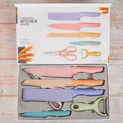 China 6 Pcs Viable Non-Stick Coating Sets/Colorful Straw Kitchen Knife Sets For Gift Set Macaroons Wheat Kitchen Knives for sale