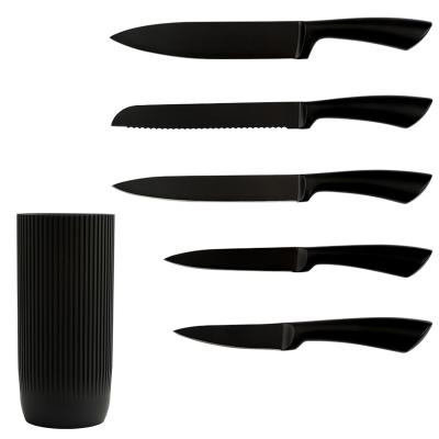 China Wholesale 6pcs/set Stainless Steel Chef Utility Japanese Black Viable Kitchen Knife Set With Knife Holder Rack for sale