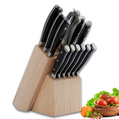 China Durable 14 Pcs/Set High Quality Stainless Steel Knives And Scissors Set With ABS Handle Wooden Block Kitchen Knife Set for sale