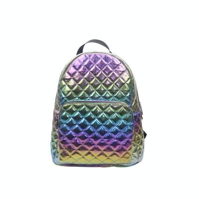 China High Quality Anti-theft PU Soft Glitter Stitched Holographic Shiny Colorful Fashion School Outdoor Duffel Bag Backpack for sale