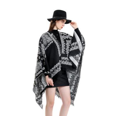 China Women Acrylic Simple Winter Coat Shawl Fashion Loose Shoulder Sweater Over The Cape for sale