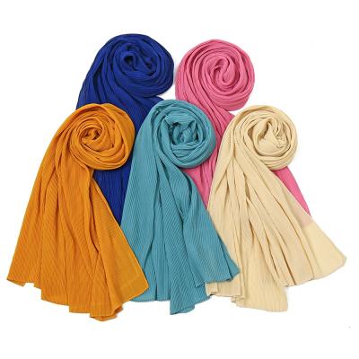 China Hot Selling Hijabs Pearl Chiffon Pleated Stain Female Hijabs Wholesale Pleat Scarf Monochromatic Sheer for sale