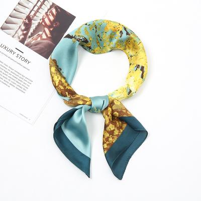 China Polyester Feeling Silk Scarf Medium Square Satin Head Scarf For Women for sale