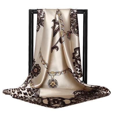 China Gorgeous Silk Square Scarf Fashion Leopard Chain Women Decoration Shawl for sale