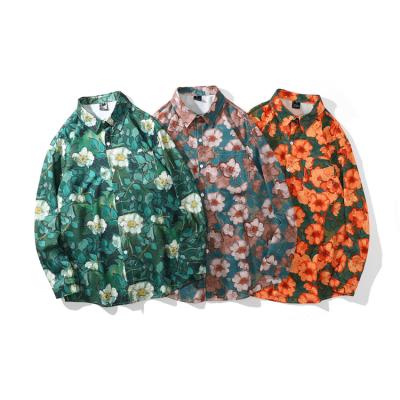 China New Design Viable Casual Wear Multi Color Button Up Big Long Sleeve Floral Printed Shirts For Men for sale