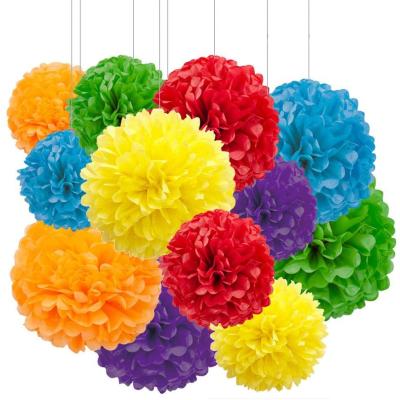 China 12pcs Yellow Tissue Paper Pom Poms Decorations For Party Ceiling Hanging Fabric Flower Decorations for sale