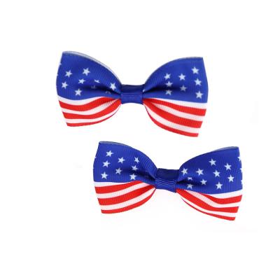 China Polyester+metal 2 pcs national day bow flag hairpins patriotic decorative hair accessories for girls women for sale