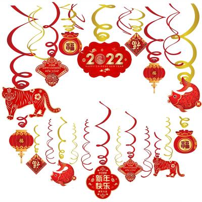 China Pvc+paper Chinese New Year Swirl Decoration-hanging Decorations for Year of the Tiger and Lunar New Year (16 pieces) for sale