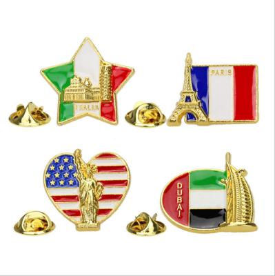 China New love iron tower pin United States flag pin jewelry personality drip oil creative building goddess for sale