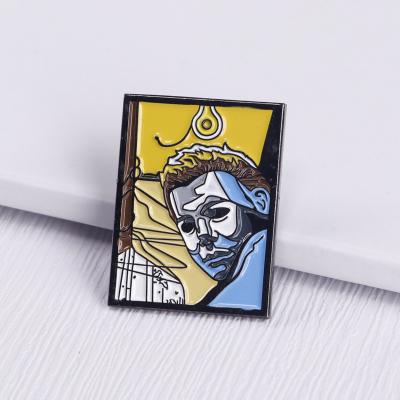 China New Type Cheetos USA Pack Shape Clown Dyed Black Custom Metal Pin Badge Manufacture Soft Enamel Lapel for sale