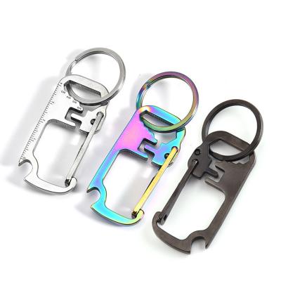 China Wholesale Viable Multifunctional Dangling Belt Stainless Steel Open Waist Key Chain Hanging Belt Ruler Accessory Bottle Opener for sale