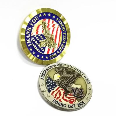 China USA custom own design wholesale imitation antique unlocks gold silver copper bronze soft enamel zinc alloy 3D metal us to challenge coin for sale