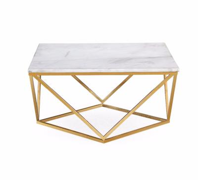 China Aria Rose Gold Convertible Coffee Table with White Marble Top for sale