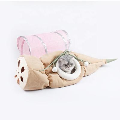 China Flannel Stocked Cat Hammock Cat Playing House from Lotus Root Shape Cat Tunnel for sale