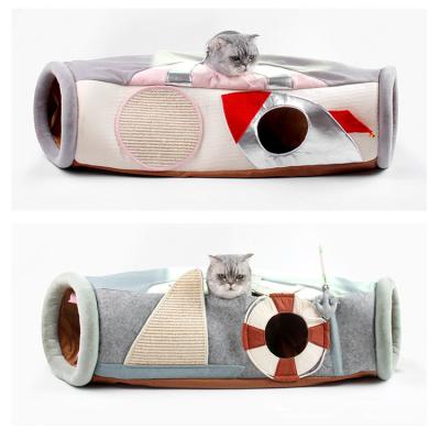 China Stored Interactive Tunnel Tube Cat Bed Sofa Play Tunnel And Collapsible Cushion Household And Dog Toy for sale