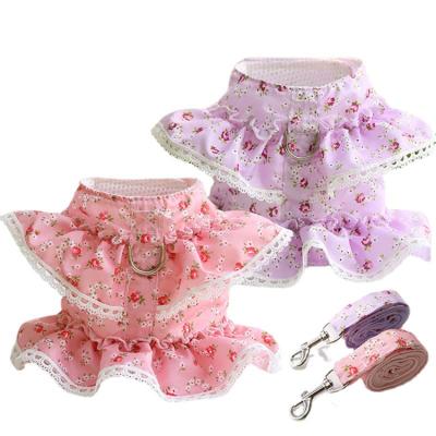 China Cheap Lovely Flower Pet Harness Leash Set Quick Release Dog Adjustable Harness Vest Pet Skirt With Harness for sale