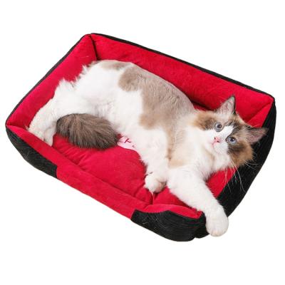 China Hot Sale Breathable Wood Filled Pillow Orthopedic Leather Acrylic Washable Travel Cushion Felt Wicker Luxury Cat Bed for sale