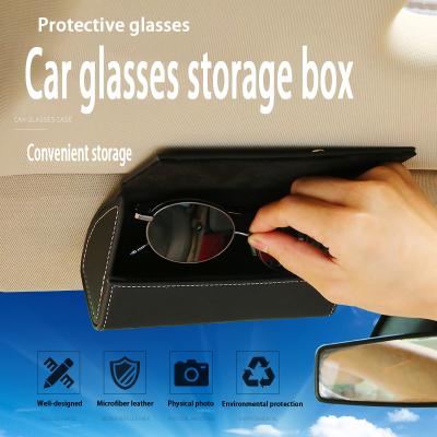 China Fashional Multi-Function Leather Car Eyeglasses Box Car Sun Visor Glass Case Glass Holder Clip Holder Interior Auto Accessories for sale