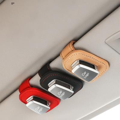 China High Quality Logo Suede Car Sun Visor Eyeglass Holder Monocle Holder Glass Storage Ticket Custom Card Clip Auto Accessories for sale