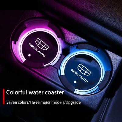 China DIY DIY Logo Customized Logo Colorful Car Led Coaster Lights Multicolor Water Cup Holder Lamp For Geely Accessories for sale