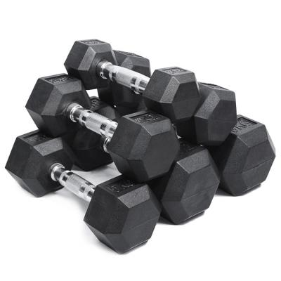 China weight lifting dumbbell 2022 45lb 50kg 60 110 pound free gym dumbbell high quality equipment covered with cast rubber Chrome set dumbbells for sale