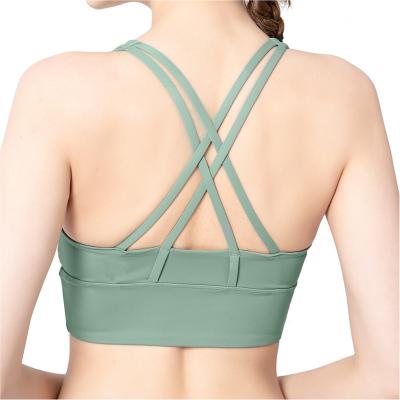 China Breathable Hot Sexy Sports Cross Back Gym Padded Workout Fitness Women Yoga Tops Bra for sale