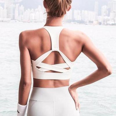 China Custom Logo Gym Running Fitness Sexy Cude Breathable Back Cross Ribbed Two Piece Sports Bra Tops Yoga Set For Women for sale