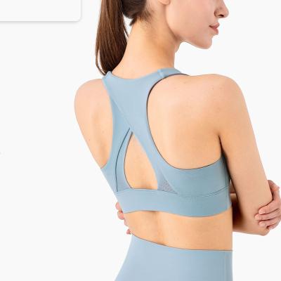 China Ribbed Logo Sports Women Fitness Yoga Sportswear Sexy Cross Back Breathable Custom Yoga Crop Top Bra Set for sale