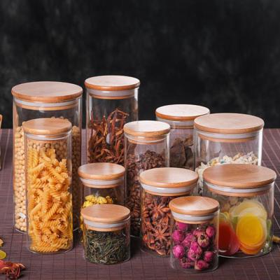 China Wholesale Gift High Transparent Wooden Storage Container Bamboo Dried Fruit Tea Cover Belt Freshness Preservation Factory Daily Borosilicate Kitchen for sale