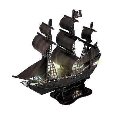 China Made of high quality paper and EPS panels 3D educational toys puzzles Queen Anne's Revenge model ship kit 20 inch model with LED lights for adults and children 111 pieces for sale