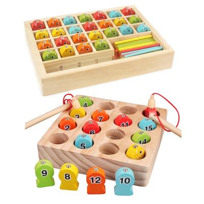 China Eco-Friendly Magnet Fishing Toy For Kid Preschool Wooden Fish Catching Counting Educational Games Knowledge Montessori Numeral Toys for sale