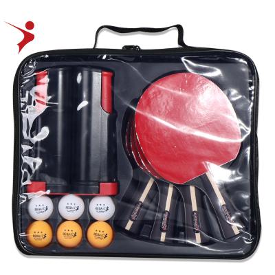 China Wooden +Rubber+Sponge Professional 4 Player Table Tennis Racket with Retractable Net Set Table Tennis Paddle and Cheap Table Tennis Racket for sale