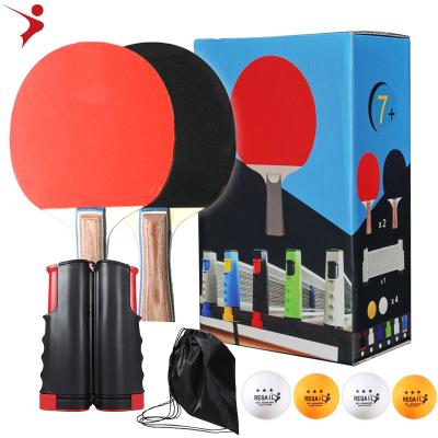 China Trianing Regail Ping Pong Racket Suit with Retractable Net Ping Pong Paddles +2+4 Balls+bag, Customization Ping Pong Paddle Set for sale