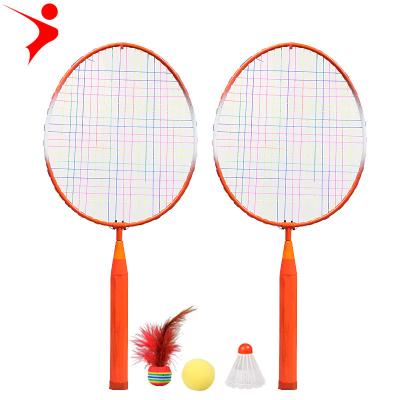 China Healthy regail 6504 kids badminton racket set with 3balls in net package cheap steel badminton set for sale