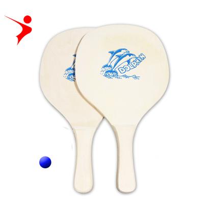 China Natural Color Beach Regail Wooden Tennis Racket Poplar Wood Plywood Racket For Beach 2 Rackets 1 Ball Paddle for sale