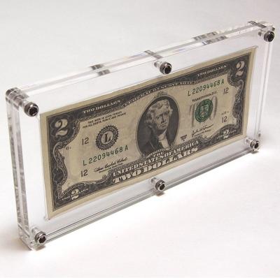 China Best Custom Acrylic Dollar Bill Case Money Holder Frame Note Currency Display Slab for sale