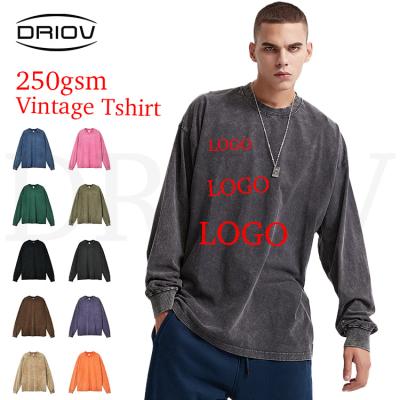 China Other High Quality Custom Logo 250g Acid Wash T-shirt Mens Vintage Long Sleeve Shirt 100% Cotton Men Sleeve Long T Shirt Men T-shirt for sale