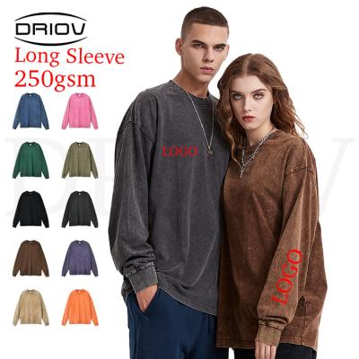 China 250g Anti-Wrinkle Full Sleeve T Shirt For Men 100% Cotton Plain Black Clothes Fashion Round Neck Breathable Mens Long Sleeve T Shirt for sale