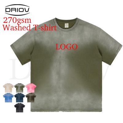 China Wholesale Custom Anti Shrink Mens Wash T Shirt High Quality 270g Vintage Distressed Tees Oversized T Shirt Men Washed T Shirt for sale