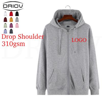 China wholesale 310g 86% cotton zipper hoodies Anti-wrinkle plus size drop shoulder hood custom zip up hoodie men's hoodies and sweatshirts for sale