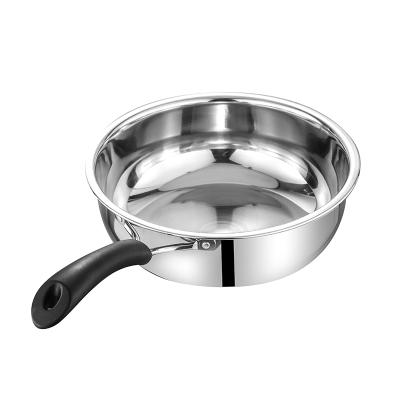 China Stocked Mini Flat Frying Pan Stainless Steel 410 Restaurant Frying Pan Kitchen Wok Home Cooking Frying Pot with Long Handles for sale