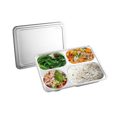 China New Arrival Stocked Stainless Steel Plate Divider Dirty Fast Food Serving Tray 5 Compartment School Tray With Cover for sale