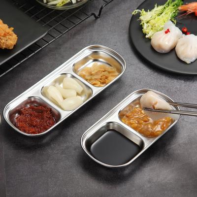 China Eco - Friendly 304 Stainless Steel Dish Metal Gold Divided Dip Sauce Seasoning Dish With Compartment for sale