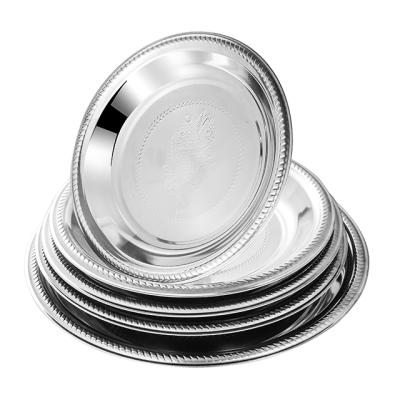 China Cheap Viable Round Stainless Steel Serving Tray Decor Tray Restaurant Dinner Dish for sale