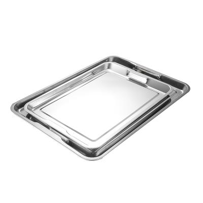 China Durable Stainless Steel Rectangular Tray Square Tray With Double Serving Handles for sale