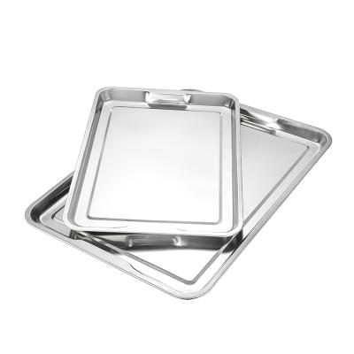 China Wholesale High Quality Viable Stainless Steel Rectangle Food Tray Shallow Serving Tray for sale