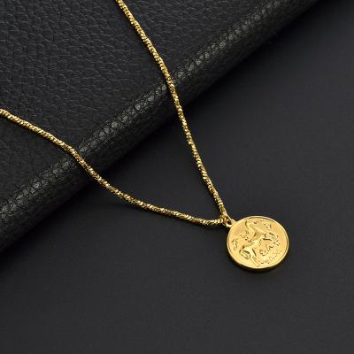 China Wholesale Personalized Vintage Stainless Steel Gold Horse Pattern Coin Pendant Necklaces for sale