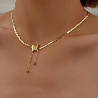 China 2021 New Arrival Stylish Butterfly Charm Necklaces In Stainless Steel Flat Snake Chain Necklace for sale